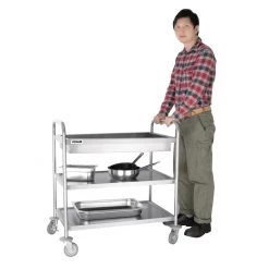Vogue Stainless Steel 3 Tier Deep Tray Clearing Trolley -Kitchenware and Knives Sales 1380380