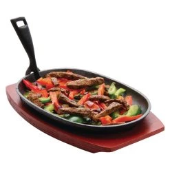 Olympia Cast Iron Oval Sizzler With Wooden Stand 280mm -Kitchenware and Knives Sales cc310 sizzle pan food