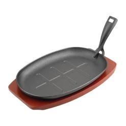 Olympia Cast Iron Oval Sizzler With Wooden Stand 280mm -Kitchenware and Knives Sales cc310 sizzler1