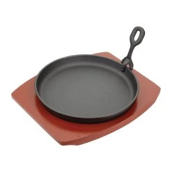 Olympia Cast Iron Round Sizzler With Wooden Stand