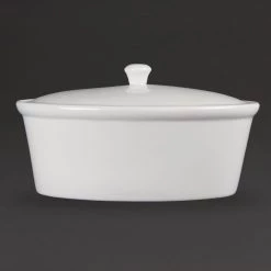 Olympia Whiteware Oval Casserole Dish With Lid 2.2Ltr