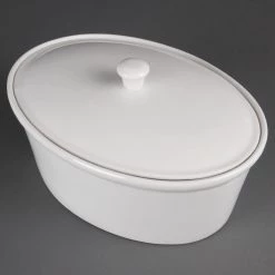 Olympia Whiteware Oval Casserole Dish With Lid 2.2Ltr -Kitchenware and Knives Sales cd733 2 olympia ww g b2 1
