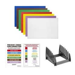 Hygiplas Low Density Chopping Boards Set With Rack (Set Of 7 - 10mm High)