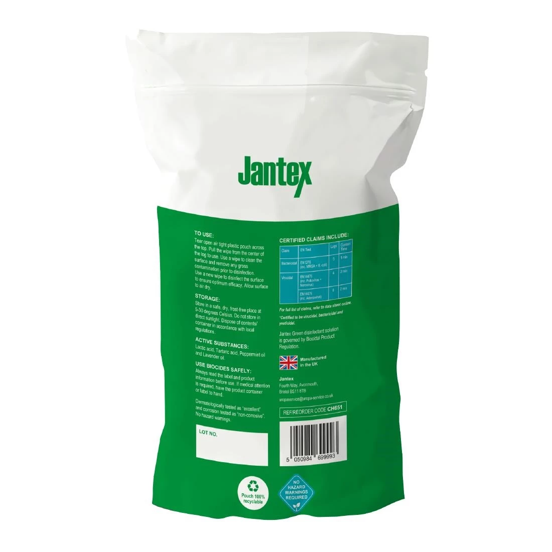Jantex Green RTU Surface Sanitiser Wipes Refill Pack 200mm (Pack Of 200) 4 Jantex Green RTU Surface Sanitiser Wipes Refill Pack 200mm (Pack Of 200) - Image 2