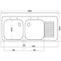 Holmes Double Sink Right Hand Drainer -Kitchenware and Knives Sales dr372 dr392