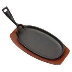 Olympia Cast Iron Oval Sizzler With Wooden Stand 240mm (Pack Of 6)