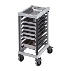 Cambro 1/1 Gastronorm Trolley 9 Pan Capacity Short -Kitchenware and Knives Sales fp466 withtrays2