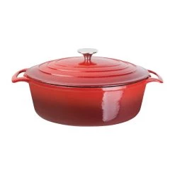 Vogue Red Oval Casserole Dish 6Ltr -Kitchenware and Knives Sales gh314 redfrontabove
