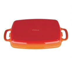 Vogue Orange Rectangular Cast Iron Dish 2.8Ltr -Kitchenware and Knives Sales gh322 rectangularcastirondishorange