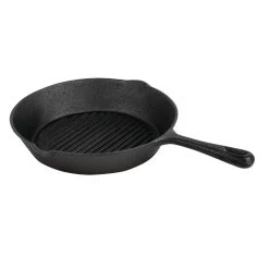 Vogue Round Cast Iron Ribbed Skillet Pan 267mm -Kitchenware and Knives Sales m652 ribbedskilletpan2