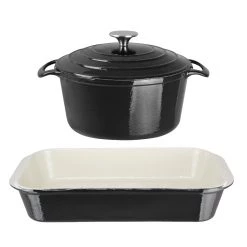 Vogue Cook Like A Pro 2-Piece Cast Iron Casserole And Roasting Dish Set